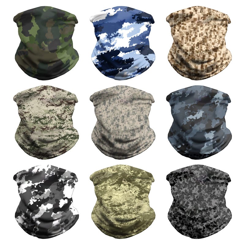 VCZUIUC Headwear Bandana Head Wrap Face Scarf Mask Neck Warmer Balaclava for Sports (One Size, 9PCS CAMO-5) - Image 1
